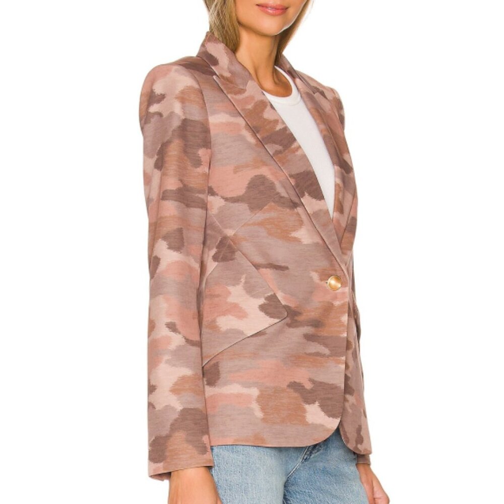 L'AGENCE 'Chamberlain' Camouflage-Print Blazer Jacket, Nude/Dusty Pink - Picture 3 of 4